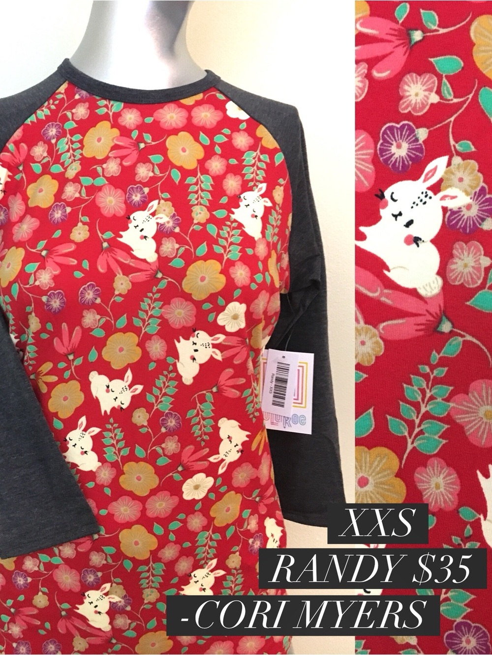LuLaRoe Randy 3/4 Baseball Sleeve Tee NWT